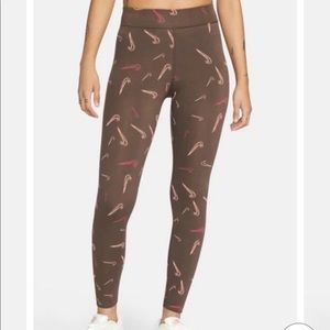 NWT Nike brown right fit high rise multiple swoosh print leggings multi color XS